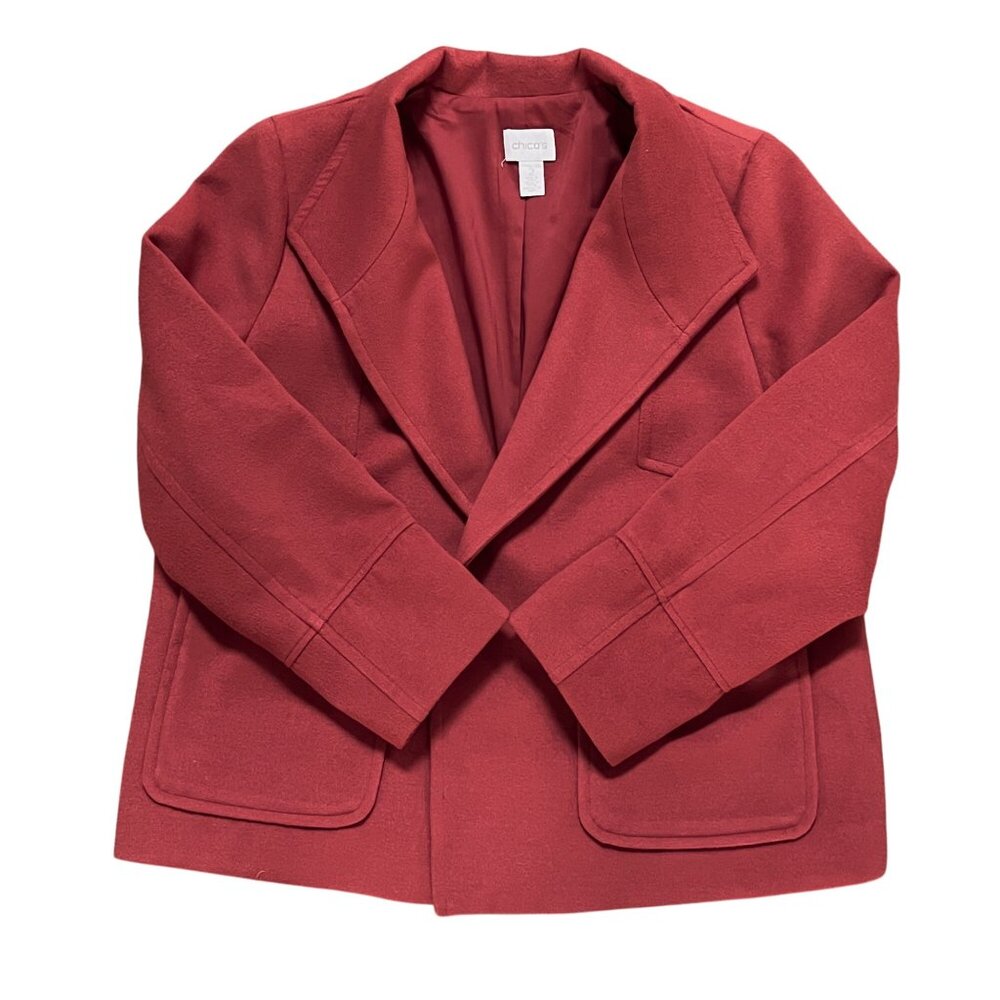 Chicos Burnt Orange Everyday Plush Open Front Blazer Jacket Pockets Size 2